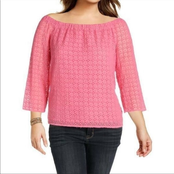 Tommy Hilfigern Pink Lace Off the Shoulder Blouse 1X - Picture 1 of 8